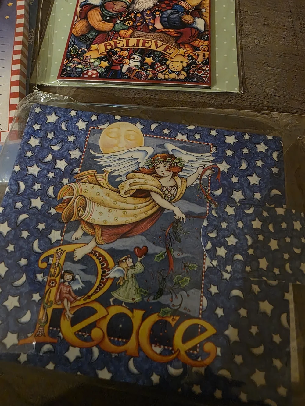 3 Piece Lot Mary Engelbreit 'Believe' Holiday Magnet-Mini Clip Board-Photo Book